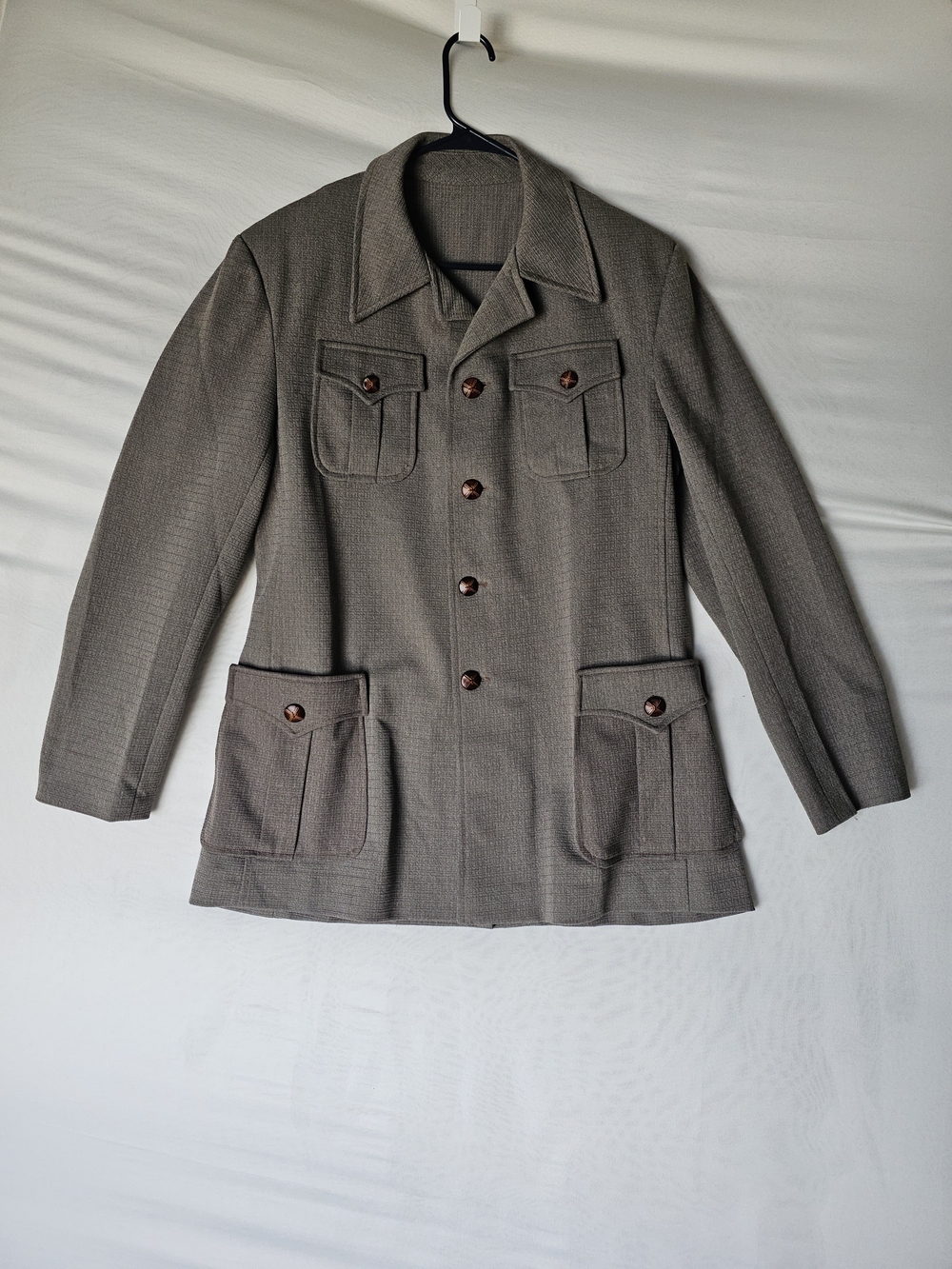 Vintage 70s Style Safari Jacket / Trench Blazer - Taupe Grey